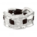 Wide Silver Leather handcuff Bracelet