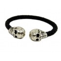 Brazalete esclava elastica de cuero con 2 craneos