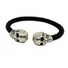 Brazalete esclava elastica de cuero con 2 craneos