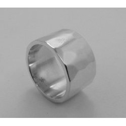 Wide hammered silver ring