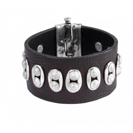 Leather wristband with silver studs