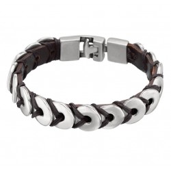 Silbergliederarmband verflochten mit Leder