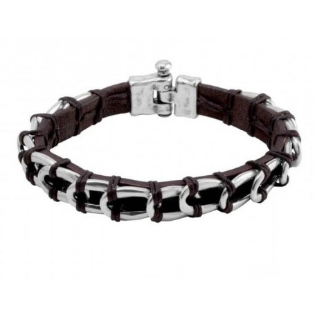 Leather bracelet with silver links