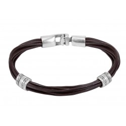 Mens brown multistrand leather bracelet with separators