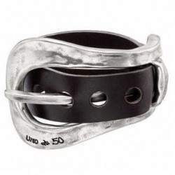 Wide leather silver wristband unode50