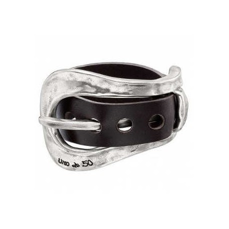 Wide leather silver wristband unode50