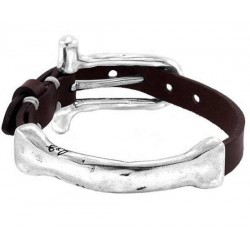 Silver Bar Leather Bracelet
