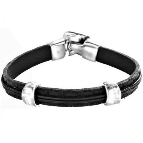 Pulsera cuero negro dos separadores