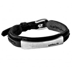 Black leather wristband with tag