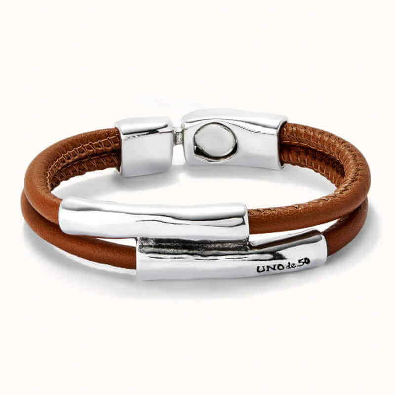 Doppelrohr-Armband Cognacfarbenes Leder