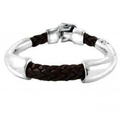 Brown leather bracelet silver tubes