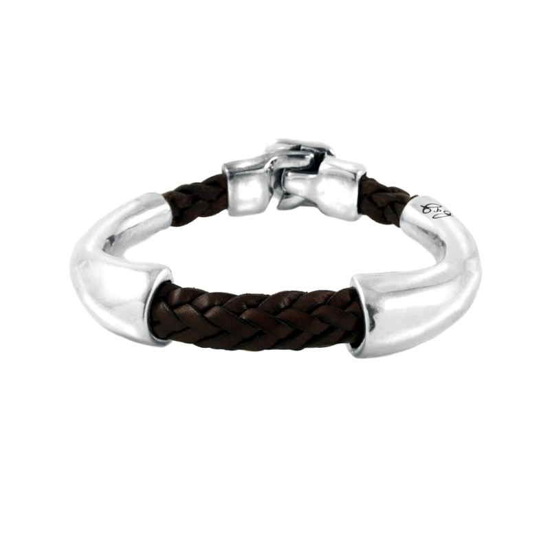 Brown leather bracelet silver tubes Brown leather bracelet silver tubes