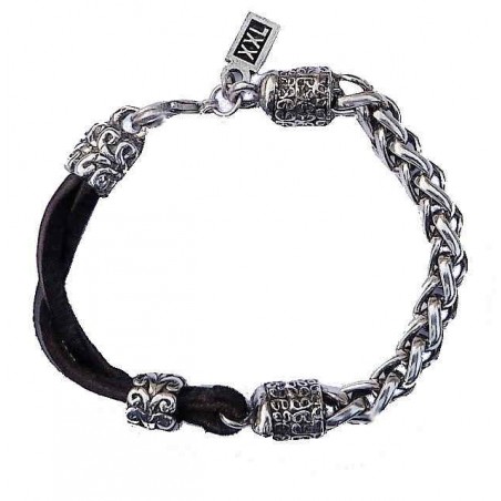 Armband Leder mit Silbergliedern