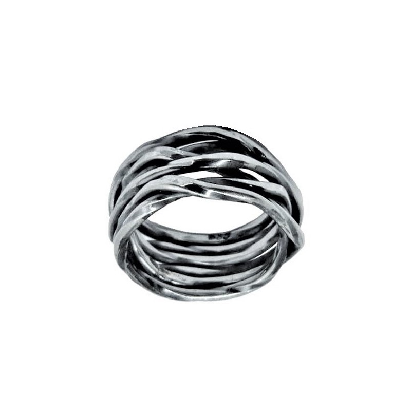 Entangled silver wire ring in a grunge optic