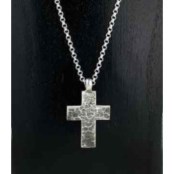 Chain Necklace Hammered Cross Pendant