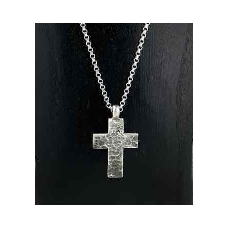 Chain Necklace Hammered Cross Pendant