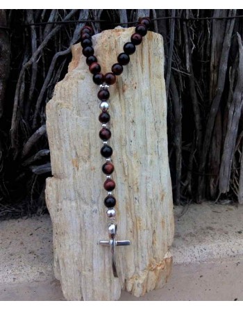 Brown ball pearl cross necklace