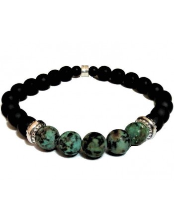 Black ceramic beaded bracelet green natural stones