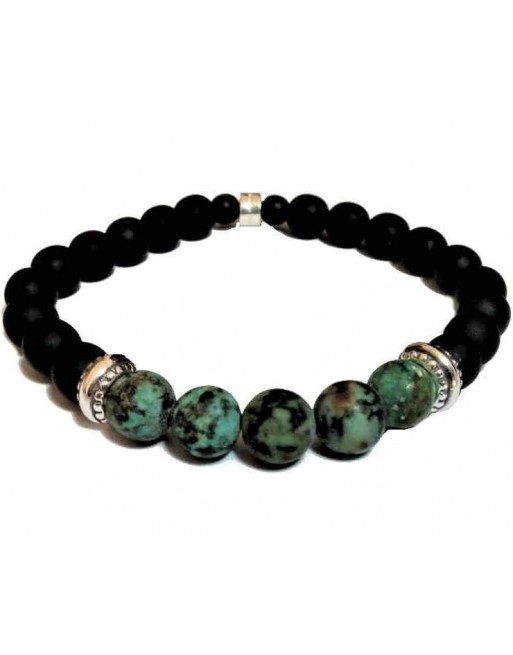 Black ceramic beaded bracelet green natural stones