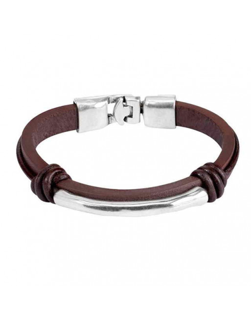 Herrenlederarmband mit Silberroehrchen