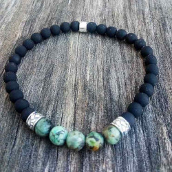Pulsera cerámica negra perlas verdes