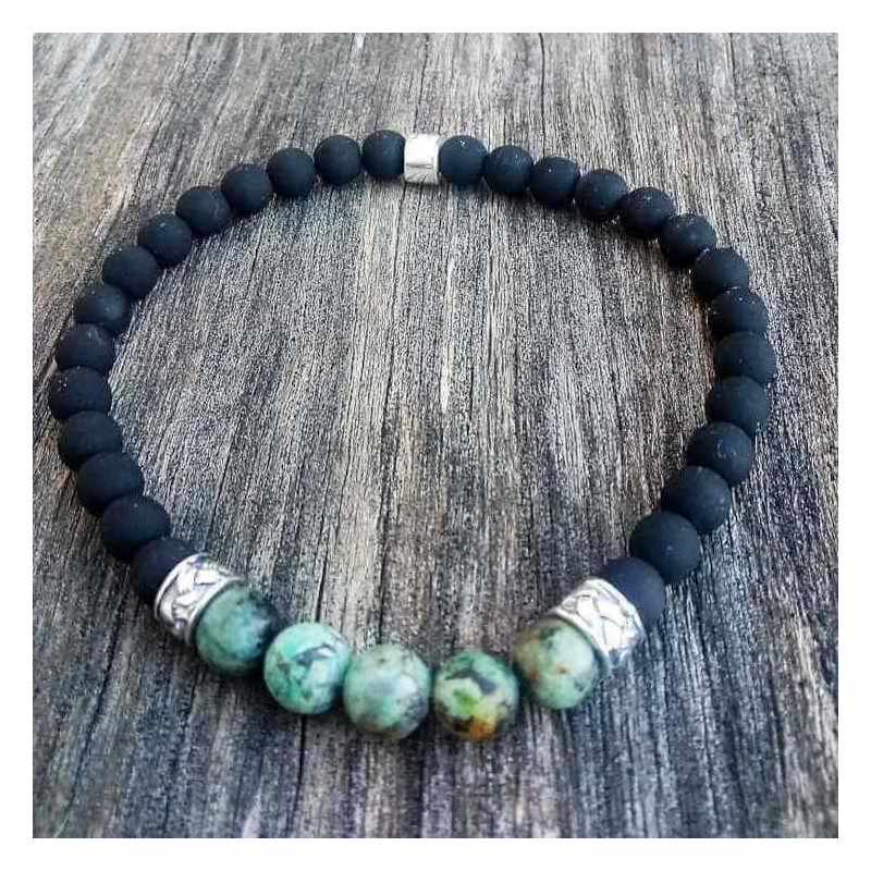Black Ceramic Bracelet greenish pearls
