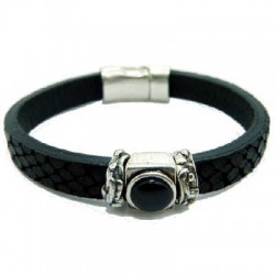 Black Leather Bracelet with resin stone