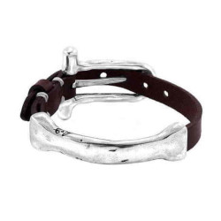 Bracelet Cuir Barre Argent