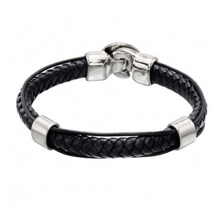 Pulsera cuero negro trenzado