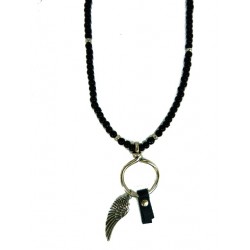 Collar con cuentas negras de madera y plata