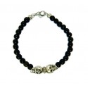 Totenkopf Armband Schwarze Kunstharzperlen