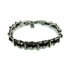 Bracelet grille argent et cuir