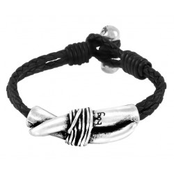 Bracelet cuir à croc argenté