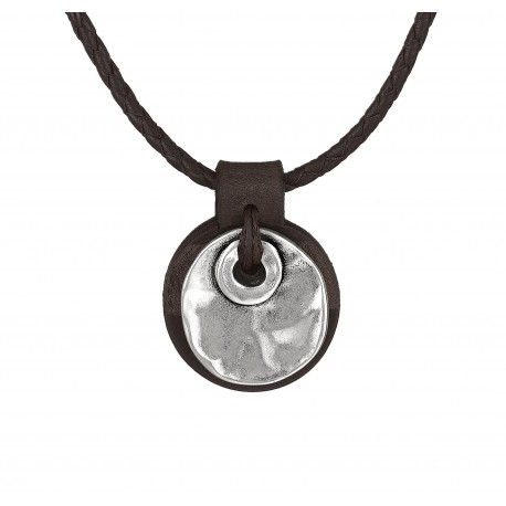 Maenner Lederhalskette runde gehaemmerte Plakette Maenner Lederhalskette runde gehaemmerte Plakette