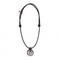 Leather necklace round medallion pendant